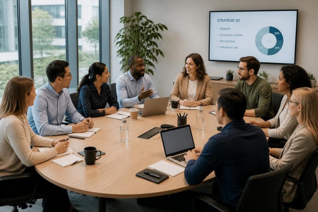découvrez comment une table de 8 personnes favorise des réunions efficaces en entreprise en optimisant les échanges et la collaboration entre collaborateurs.